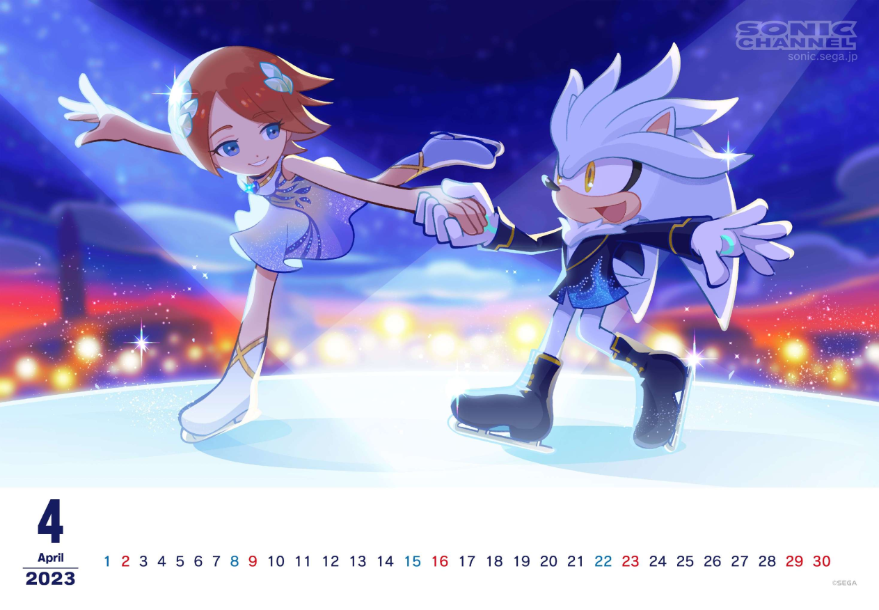 Sonic Channel Calendar April 2023: Silver & Elise Ice-Skating Duo