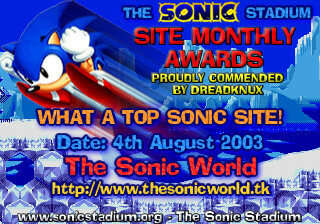 Site Monthly Award - The Sonic World (Aug 2003)